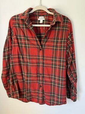 L.L.Bean Red and Green Plaid Flannel Shirt